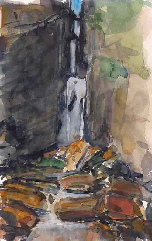 Grotto waterfall watercolor by Aaron Johnson. Photo: Sandy Compton