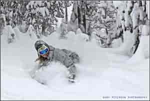 Jessica deep in the trees at Lookout Pass. //  Photo: Gary Peterson. Photo courtesy of Ski The Northwest Rockies.