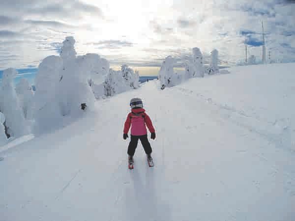 Young skier on cat-track trail on the southwest side of Mt. Spokane Ski & Snowboard Park. Photo by Judd McCaffree.