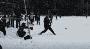Photo of snowshoe softball tournament courtesy of Dan Barrington.