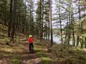 Photo of kid biking in Riverside State Park.