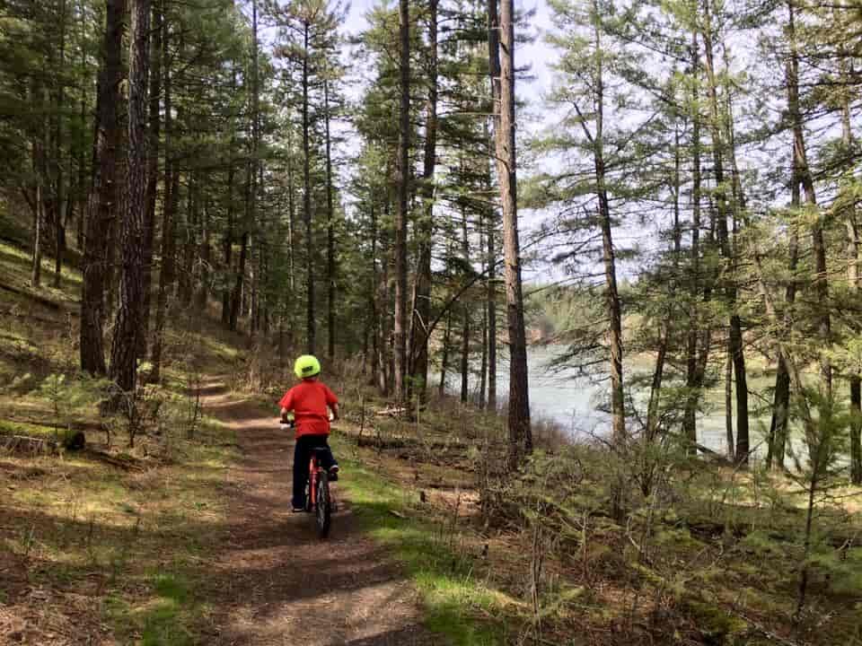 Photo of kid biking in Riverside State Park.