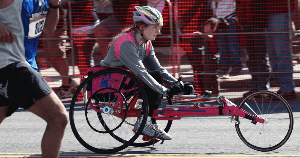 Photo of wheelchair racer at Bloomsday.