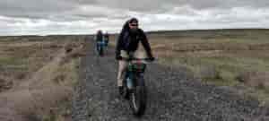 Photo of three bikerpackers on the Columbia Plateau Trail.