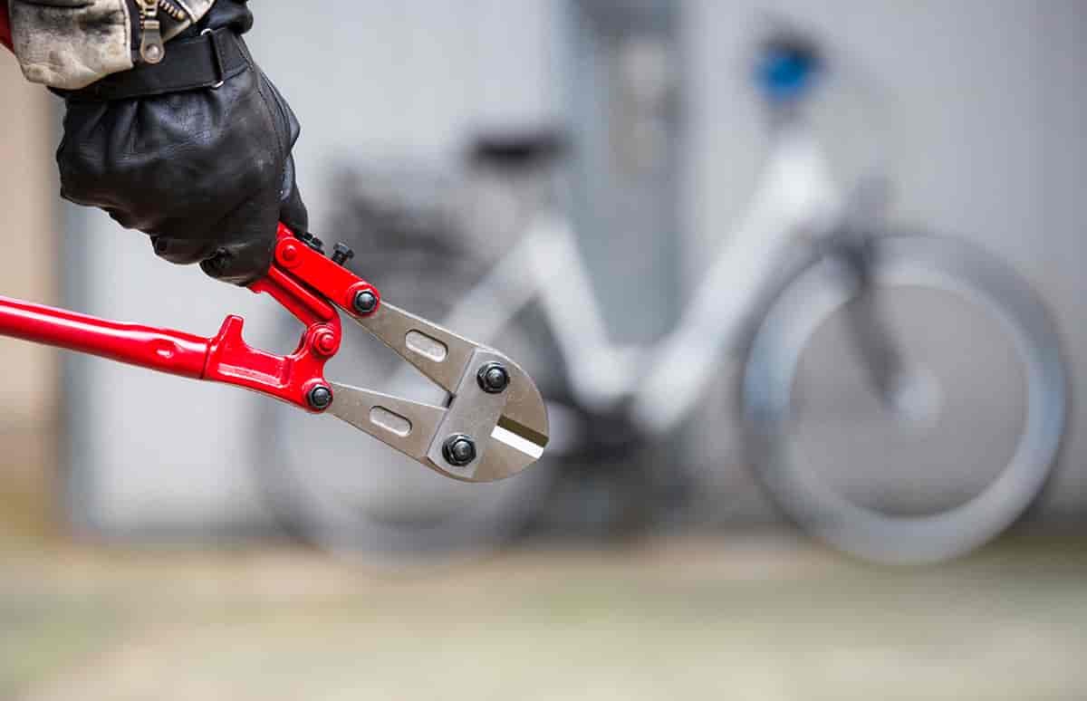 Photo of heavy duty wire cutters and bike in background.