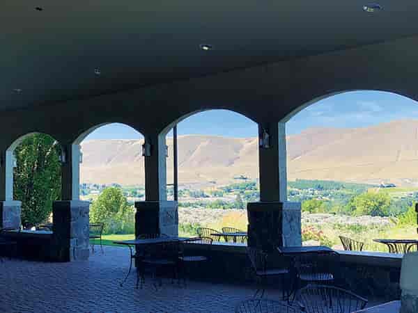 Photo taken from under covered stone patio overlooking Central Washington.