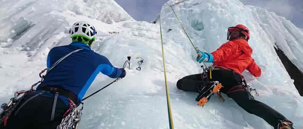 Photo of two ice climbers.