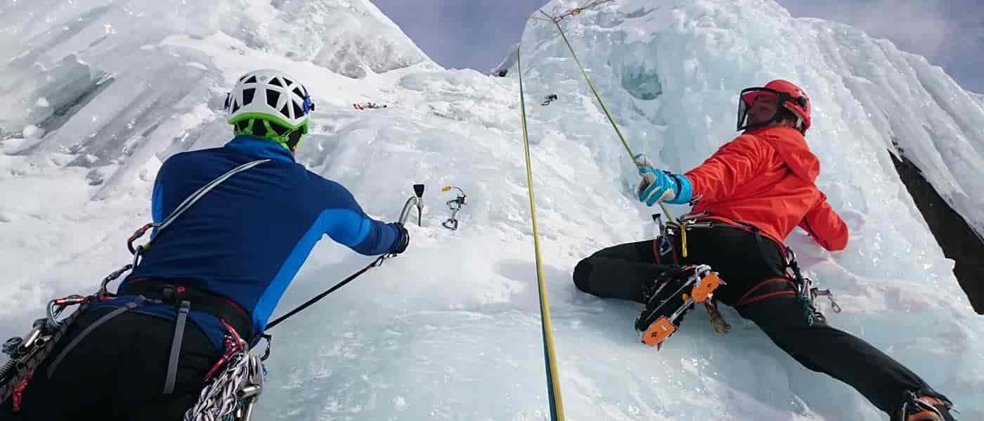 Photo of two ice climbers.