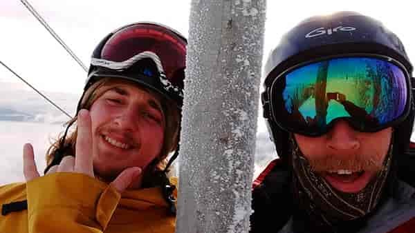 Selfie of Erik McLaughlin and the author on the chairlift.