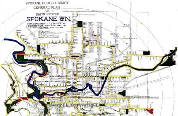 General plan of park system courtesy of the Spokane Public Library.