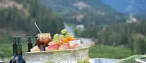 Photo of wine and fruit spread.