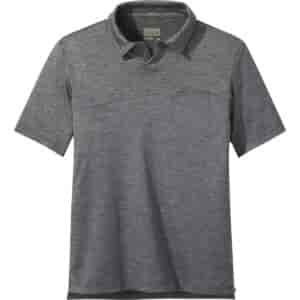 Grey polo shirt with a pocket.