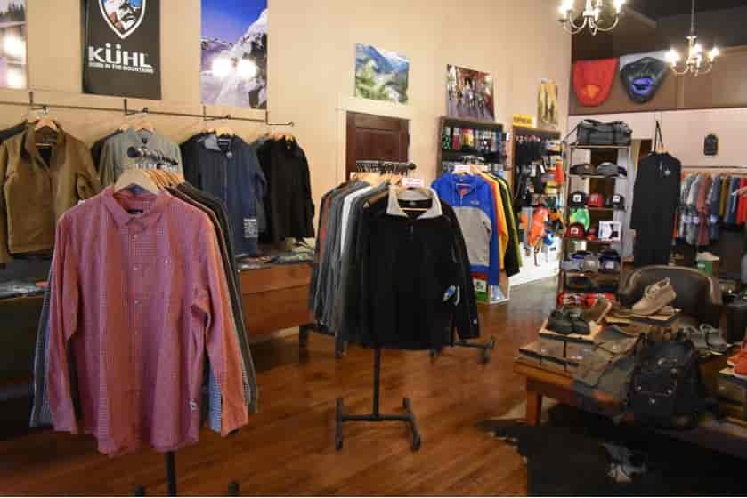 outdoor apparel racks with long-sleeved shirts, ski wear