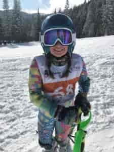 Ski racer smiling.
