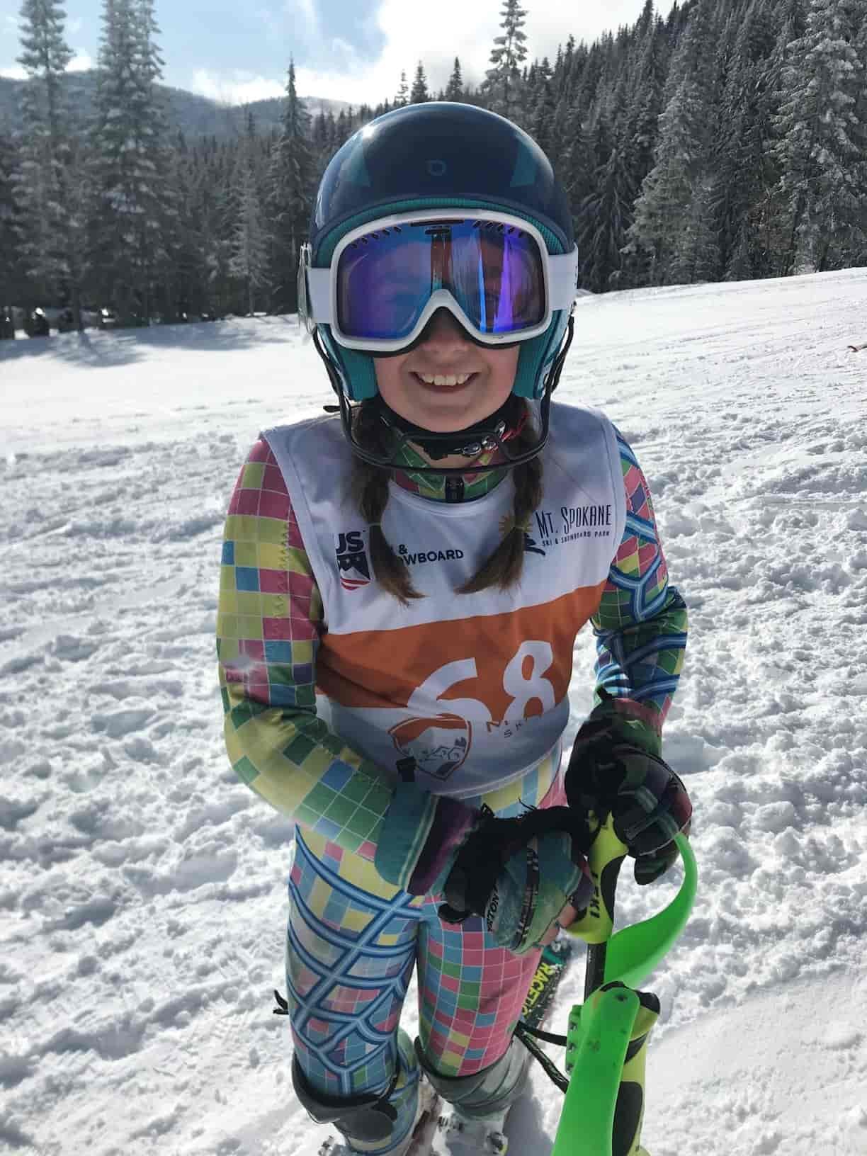 Ski racer smiling.