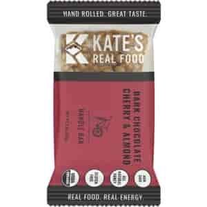 Kate's Real Food organic energy bar in a magenta-colored wrapper.
