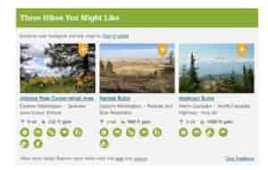 Screenshot of WTA.org webpage showing the My Backpacker hike recommendation feature.