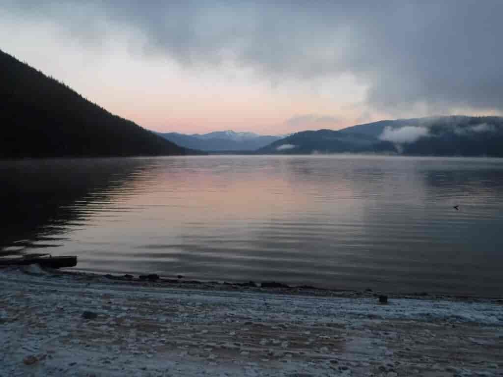 View of flatwater at Upper Priest Lake from Plowboy on the Navigation Trail.
