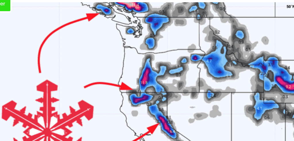 weather graphic of La Nina snow predictions for winter 2021-22 courtesy of SnowBrains.com