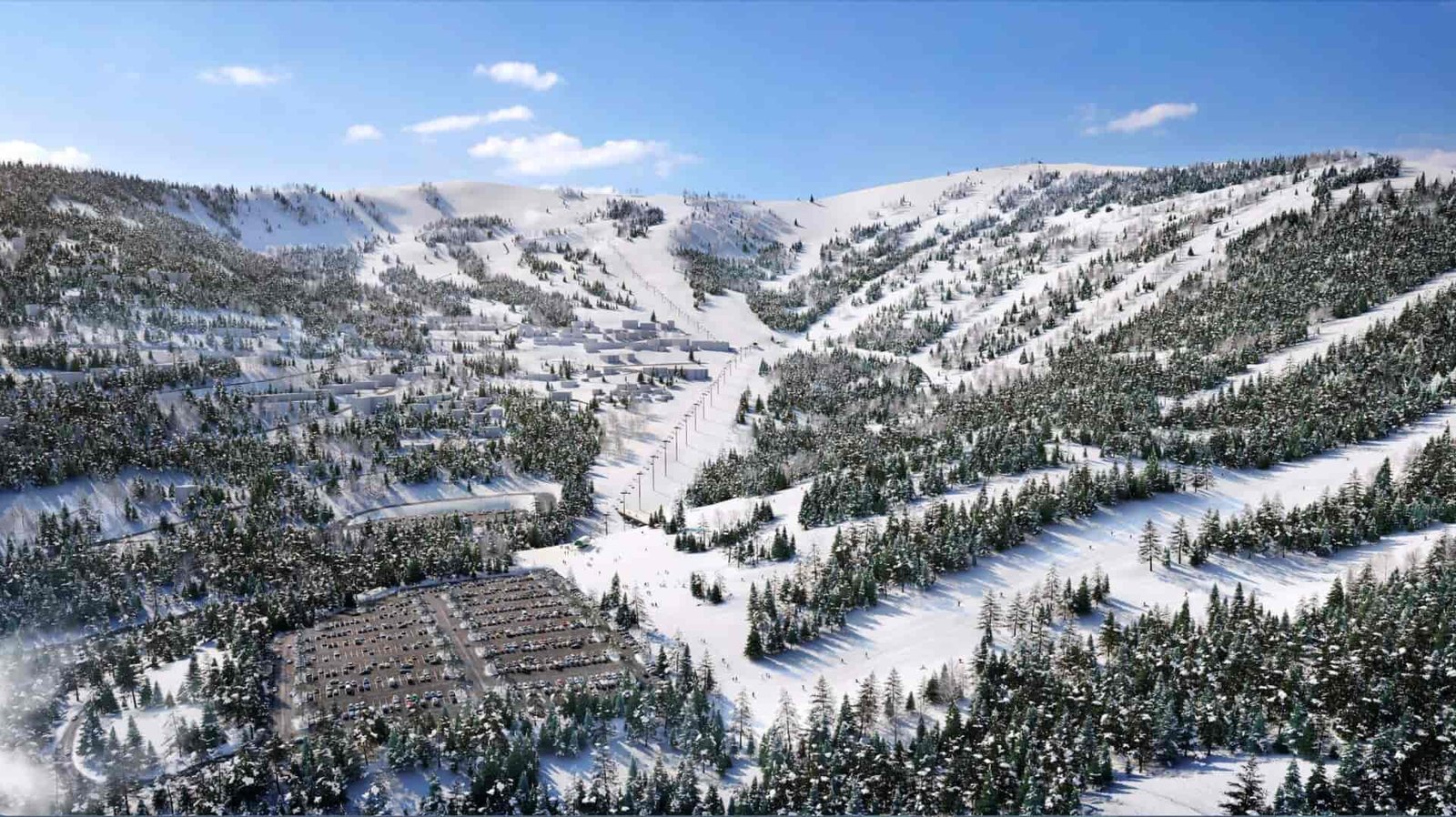Illustrated graphic rendering of new ski base area at Schweitzer.