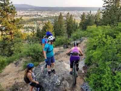 A group of people biking on a mountain side.